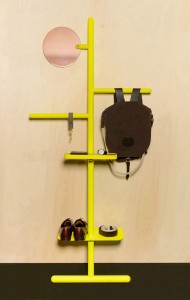 Camerino Valet Stand in fluoro yellow and natural oak with copper or chrome mirrors.