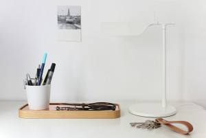 Camerino Tray in natural oak and copper inlay or fluoro yellow and copper or natural oak inlay.